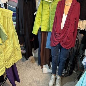 This burgundy classy over sweater has it built in Shaw see photos